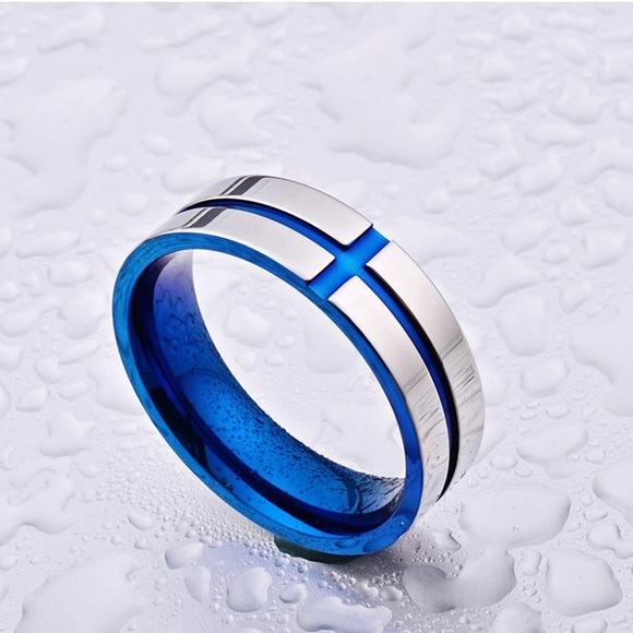 6mm Silver Titanium Steel Blue line Ring stainless - Picture 5 of 8